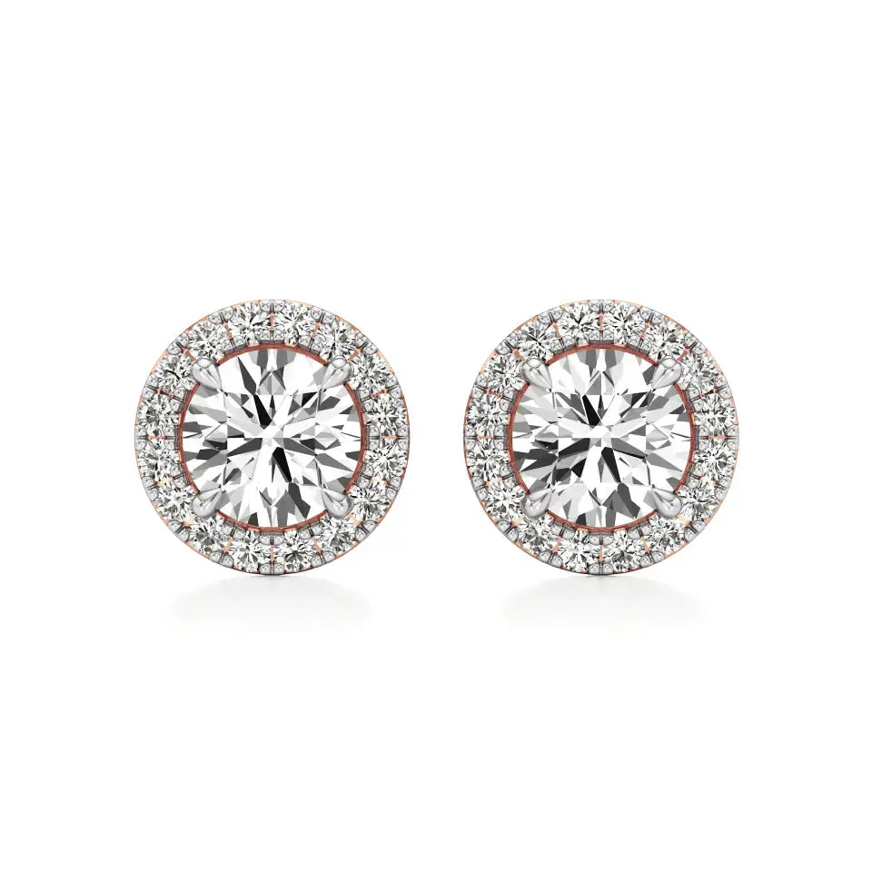 Mira | Round Solitaire Lab-Grown Diamond with Halo Studs - Nivara
