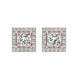 Mira | Princess-Cut Solitaire Lab-Grown Diamond with Halo Square Studs - Nivara