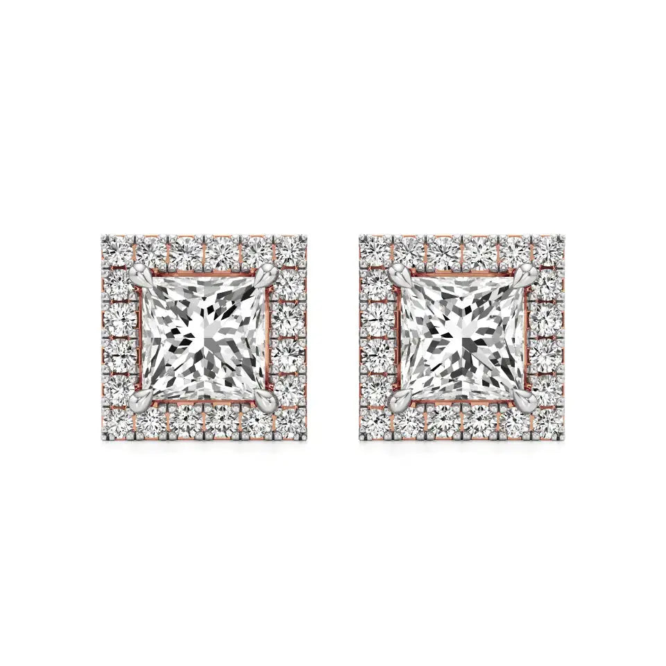 Mira | Princess-Cut Solitaire Lab-Grown Diamond with Halo Square Studs - Nivara