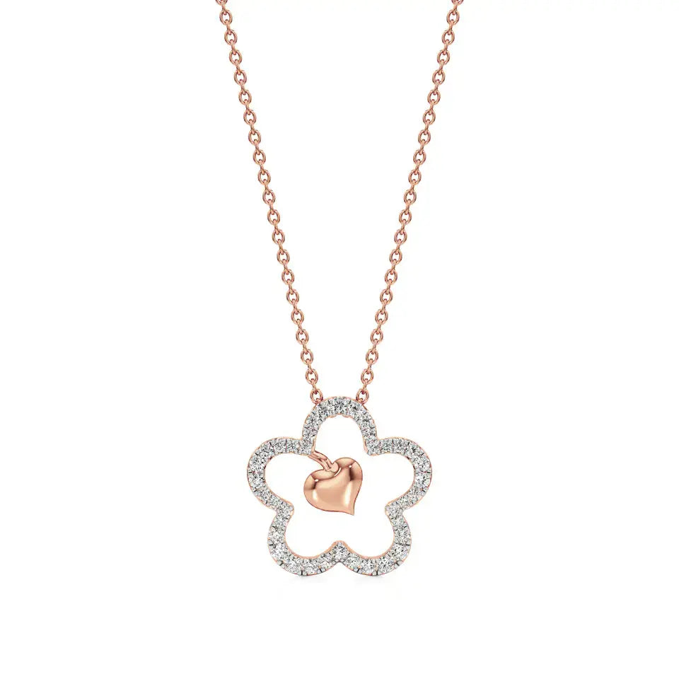 Flora | Floral Design Halo with Heart Motif Pendant - Nivara