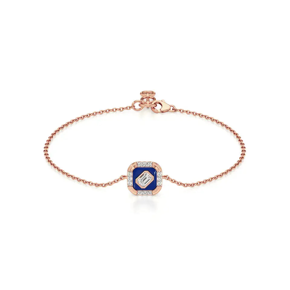 Nysa | Emerald & Round Lab Grown Diamonds with Blue Enamel Chain Bracelet - Nivara