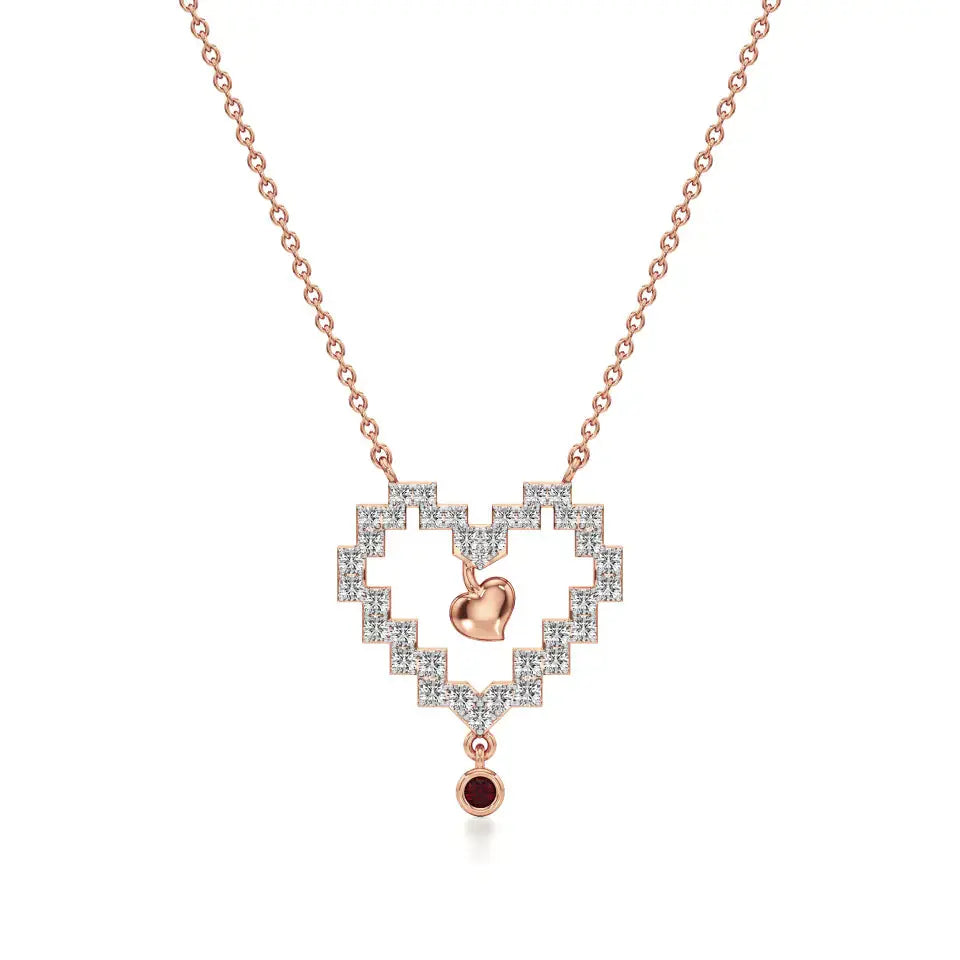 Sneh | Ruby & Lab Grown Diamonds Pixel Heart Pendant - Nivara