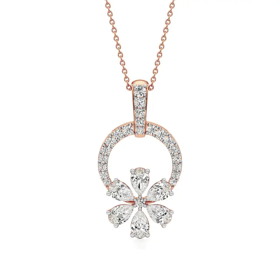 Flora | Round & Pear Lab Grown Diamonds Floral Pendant - Nivara