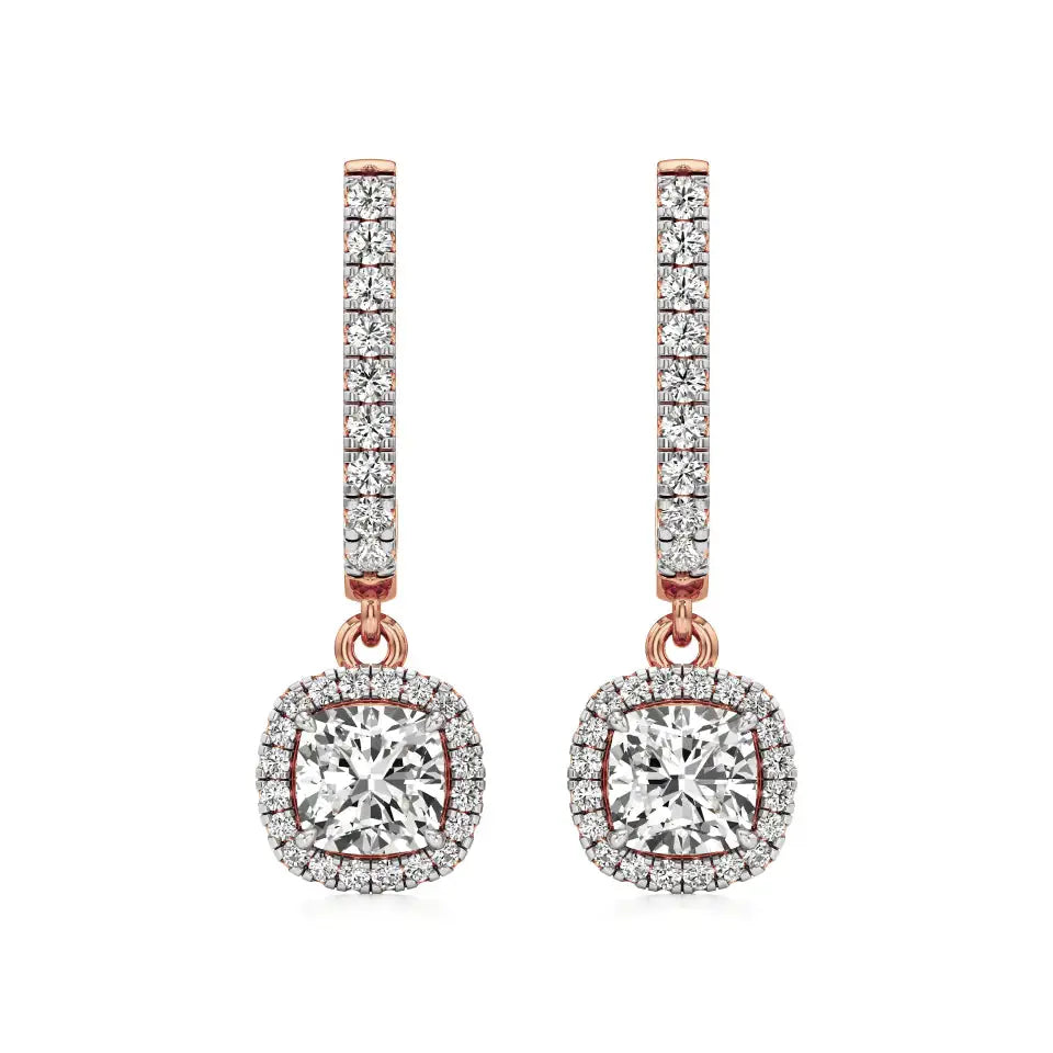 Mira | Cushion & Round Lab-Grown Diamond Halo Dangle Earrings - Nivara