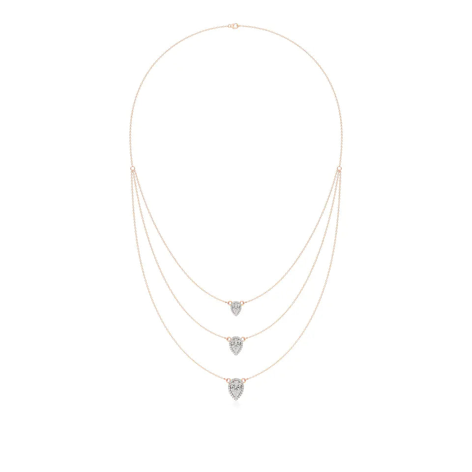 Elara | Pear Lab Grown Diamonds with Halo Triple Chained Necklace