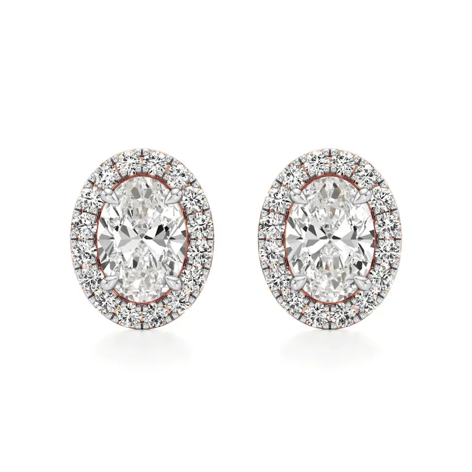 Mira | Oval-Cut Solitaire Lab-Grown Diamond with Halo Studs - Nivara