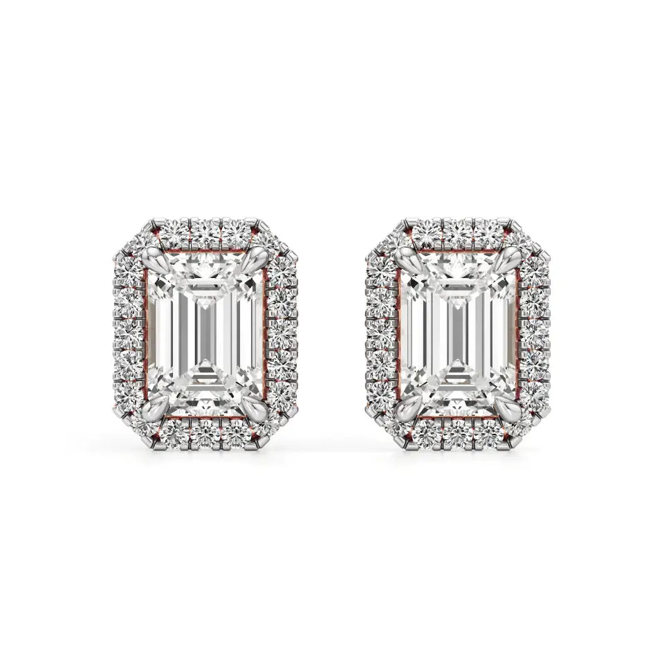 Mira | Emerald-cut Solitaire Lab-Grown Diamond with Halo Studs - Nivara