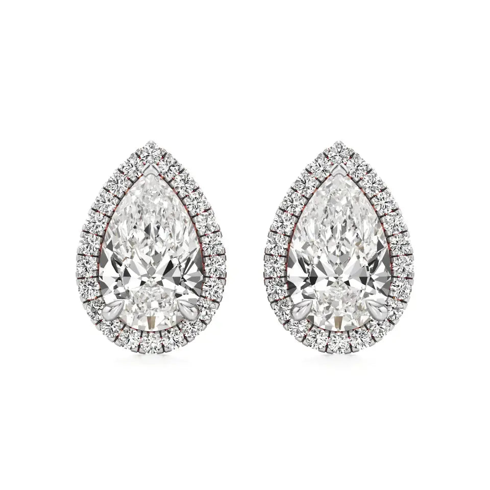 Mira | Pear-Cut Solitaire Lab-Grown Diamond with Halo Studs - Nivara