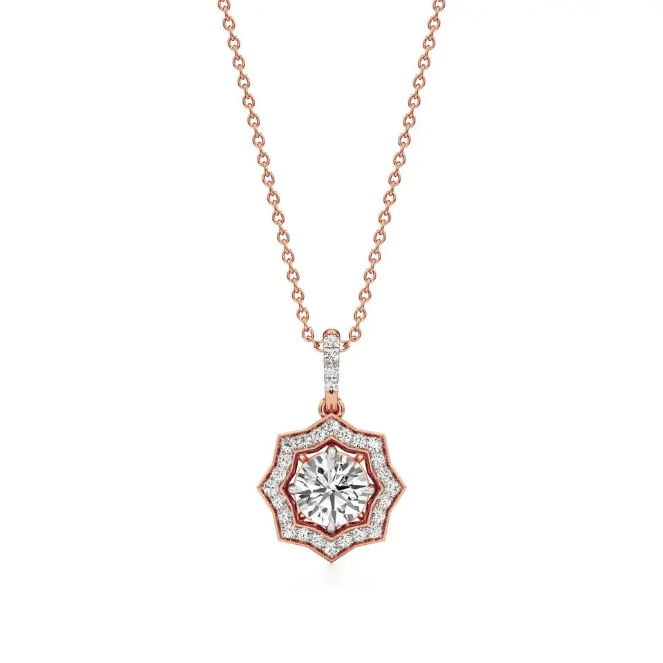 Mira | Round Lab Grown Solitaire Diamond with Stellar Halo Pendant - Nivara