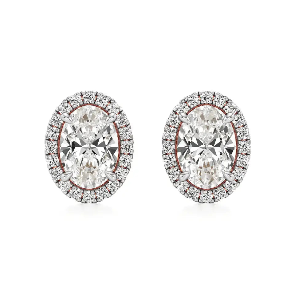 Mira | Oval-Cut Solitaire Lab-Grown Diamond with Halo Studs - Nivara
