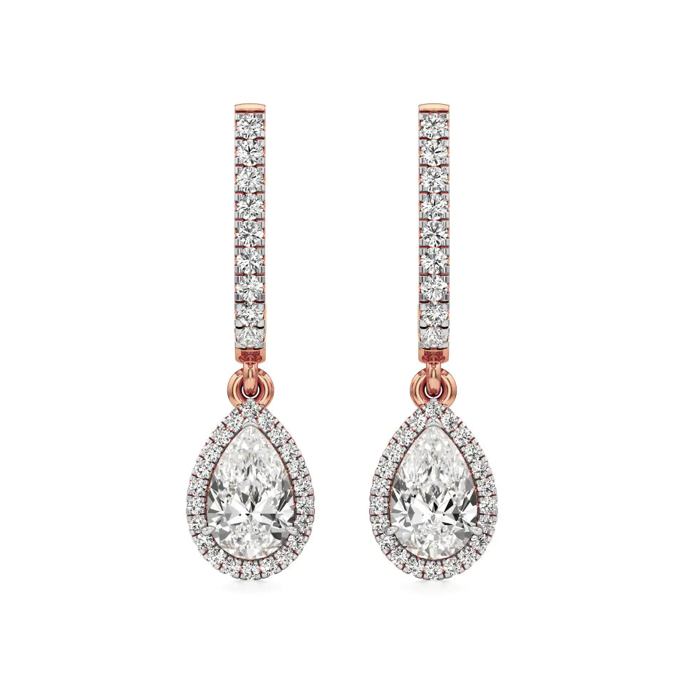 Amaya | Pear & Round Lab-Grown Diamond Halo Dangle Earrings