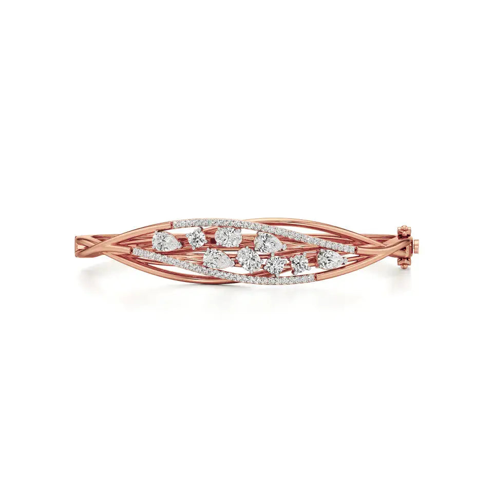 Celestia | Elegant Lab Grown Diamondss Leaf Pattern Bangle - Nivara