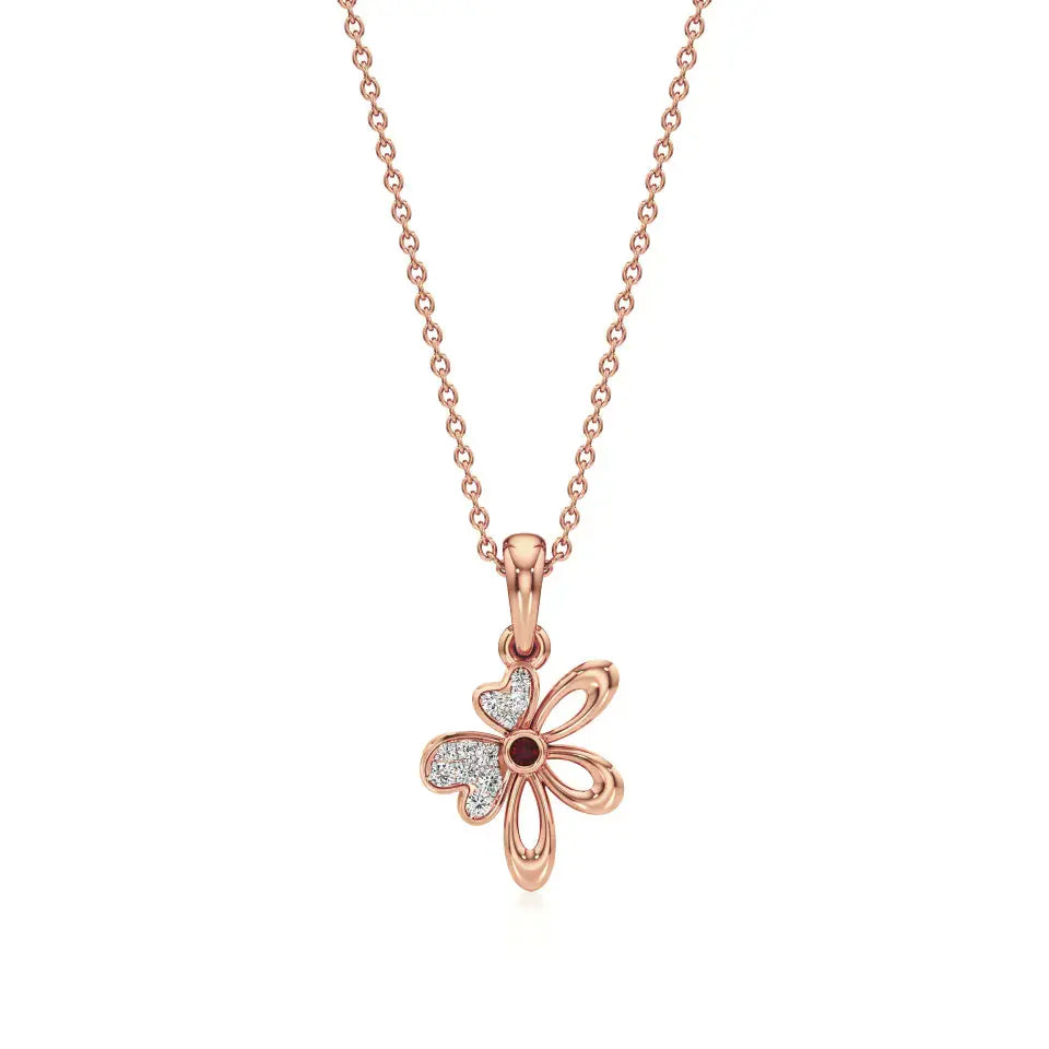 Flora | Diamonds Clustered Floral Design with Ruby Accent Pendant - Nivara