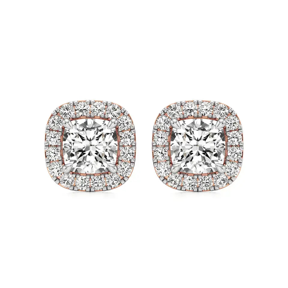 Mira | Cushion-Cut Solitaire Lab-Grown Diamond with Halo Studs - Nivara