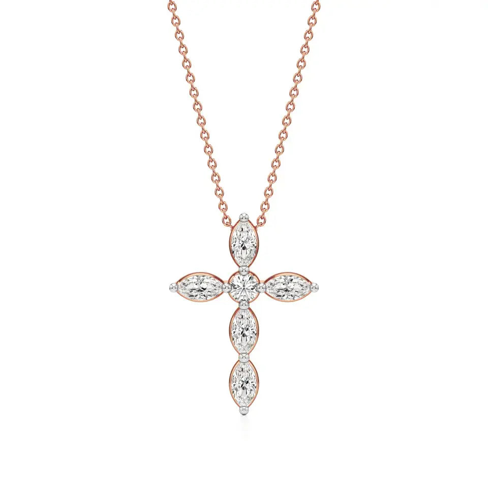 Aura | Round & Marquise Lab Grown Diamond Cross Pendant - Nivara