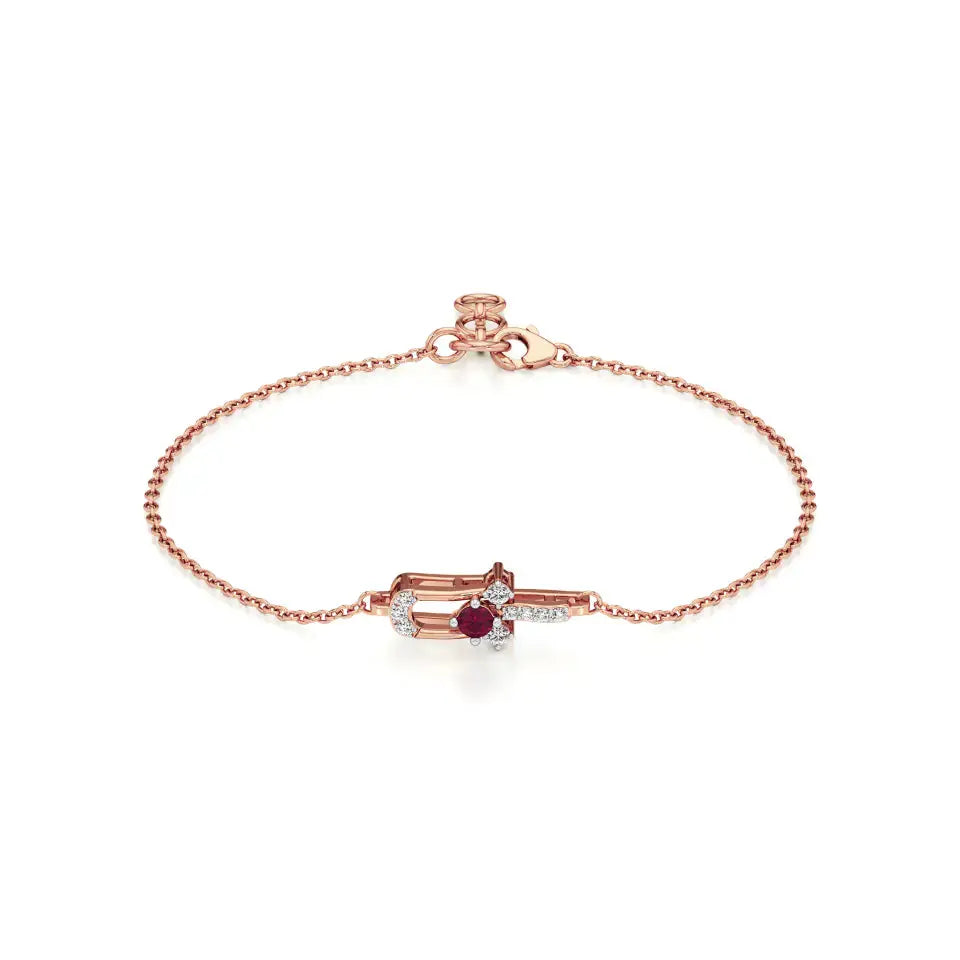 Mode | Round Lab Grown Diamonds with Ruby Accent Chain Bracelet - Nivara