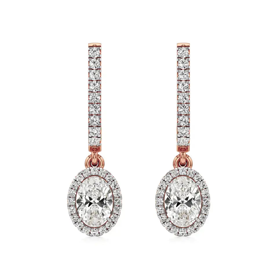 Mira | Oval & Round Lab-Grown Diamond Halo Dangle Earrings - Nivara