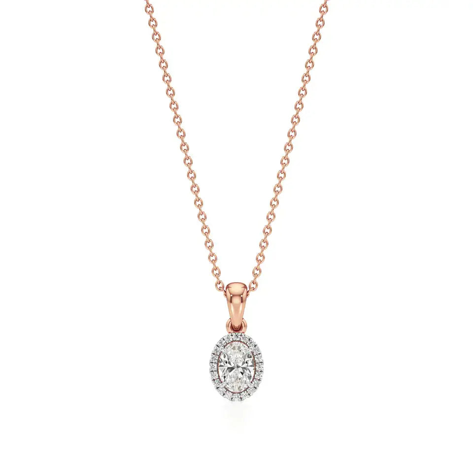 Mira | Oval Solitaire with Halo Lab Grown Diamonds Pendant - Nivara