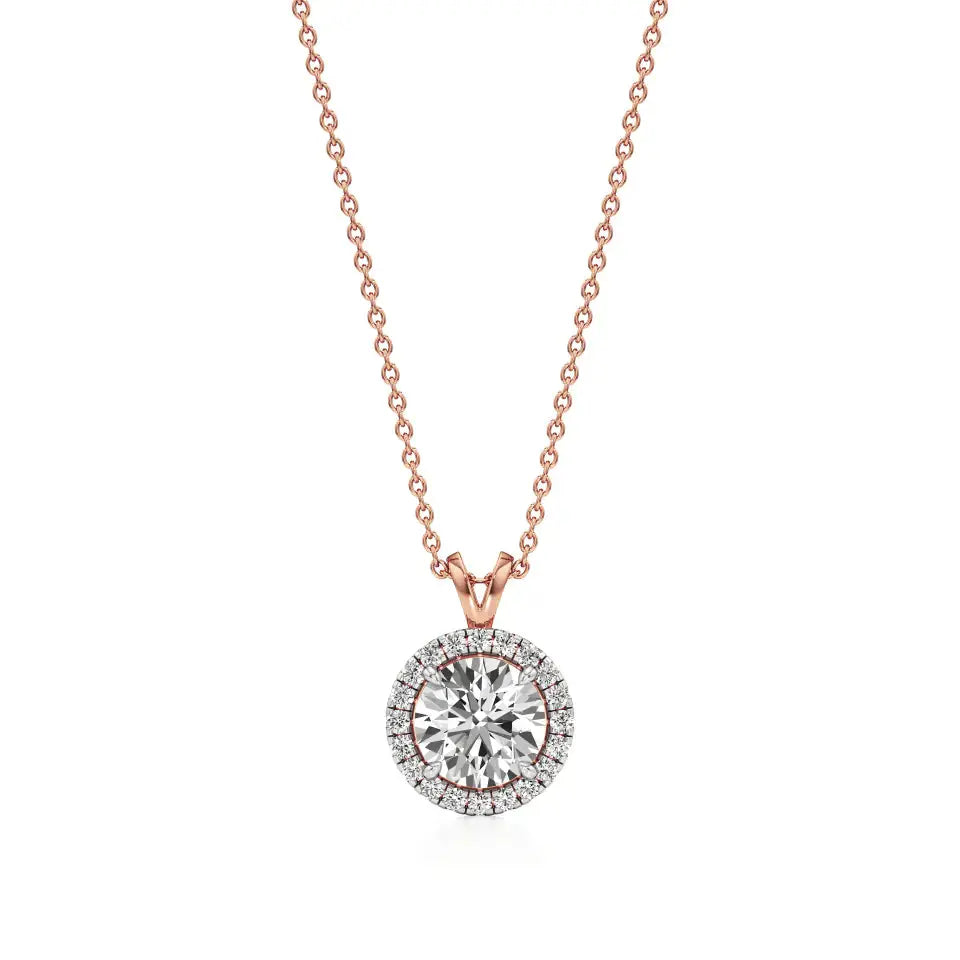 Mira | Round Solitaire Lab Grown Diamond with Halo Pendant - Nivara
