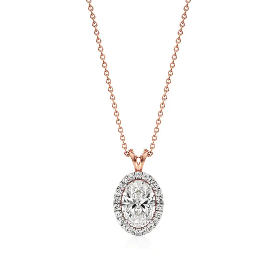 Mira | Oval Solitaire Lab Grown Diamond with Halo Pendant - Nivara