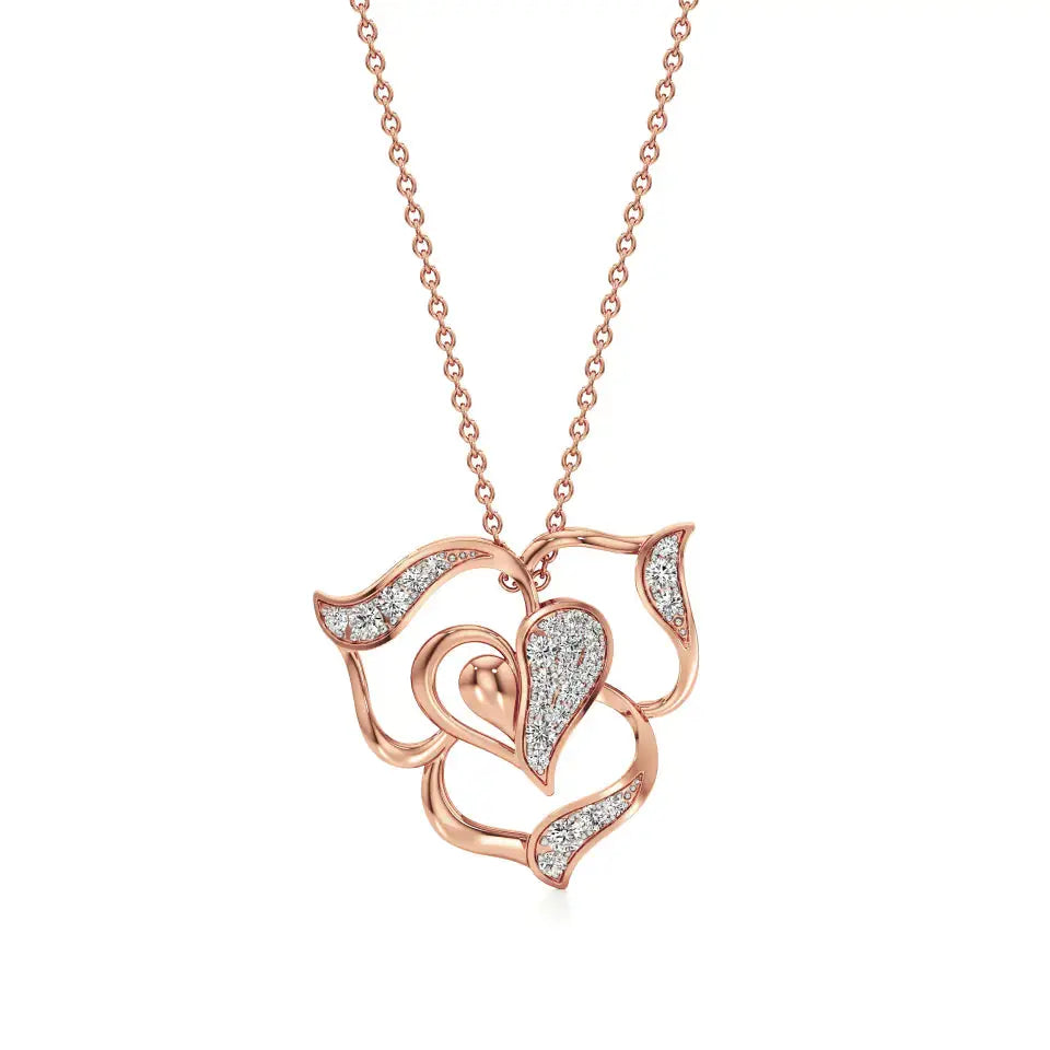 Sneh | Round Lab Grown Diamonds Heart & Petals Pendant - Nivara
