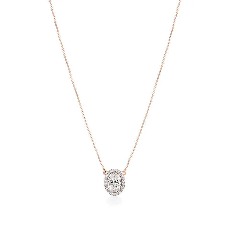 Mira | Oval Lab Grown Diamond with Halo Necklace