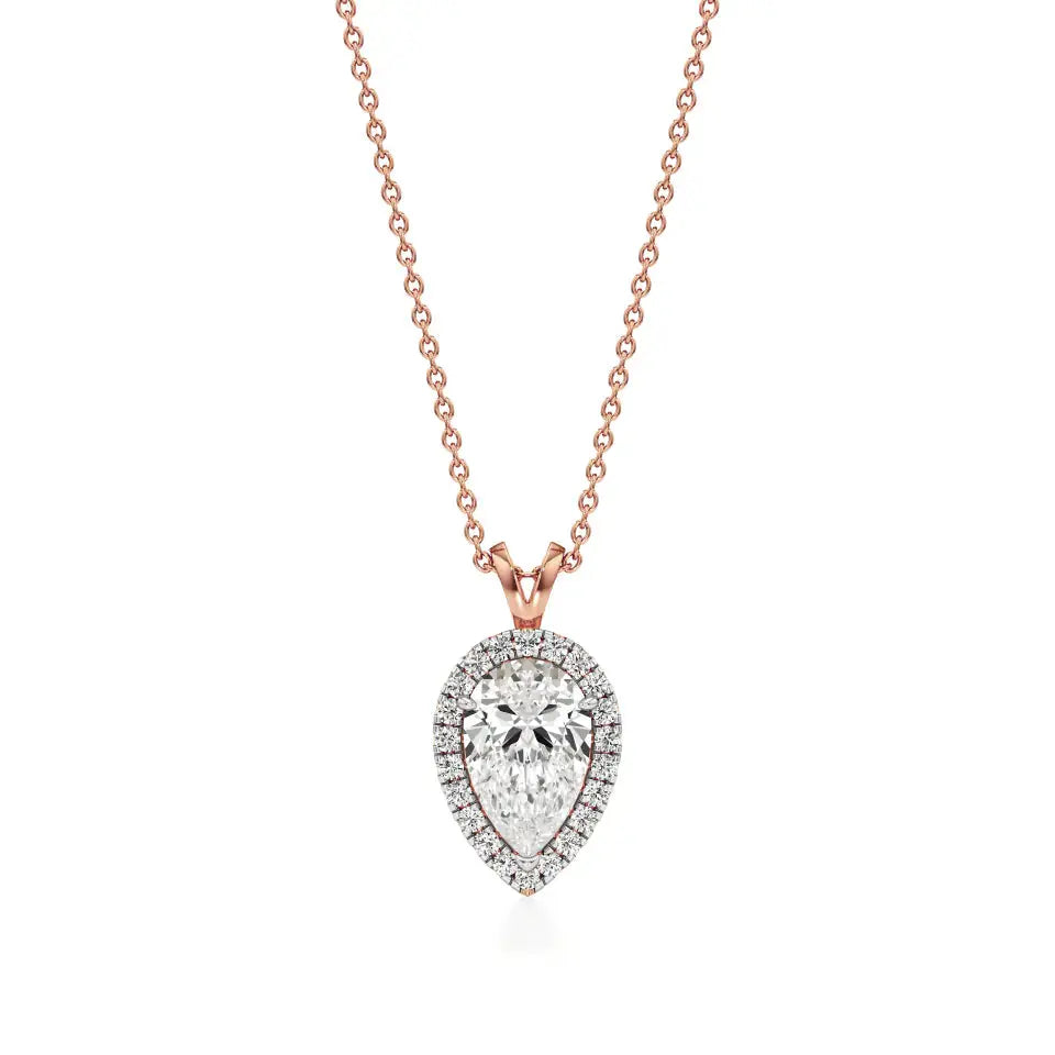 Mira | Pear-Cut Solitaire Lab Grown Diamond with Halo Pendant - Nivara