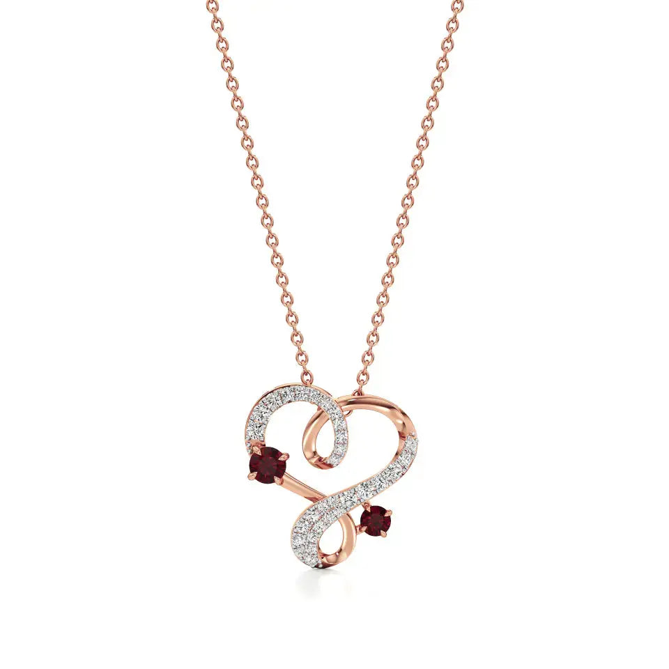 Sneh | Ruby & Round Lab Grown Diamonds Heart Pendant - Nivara