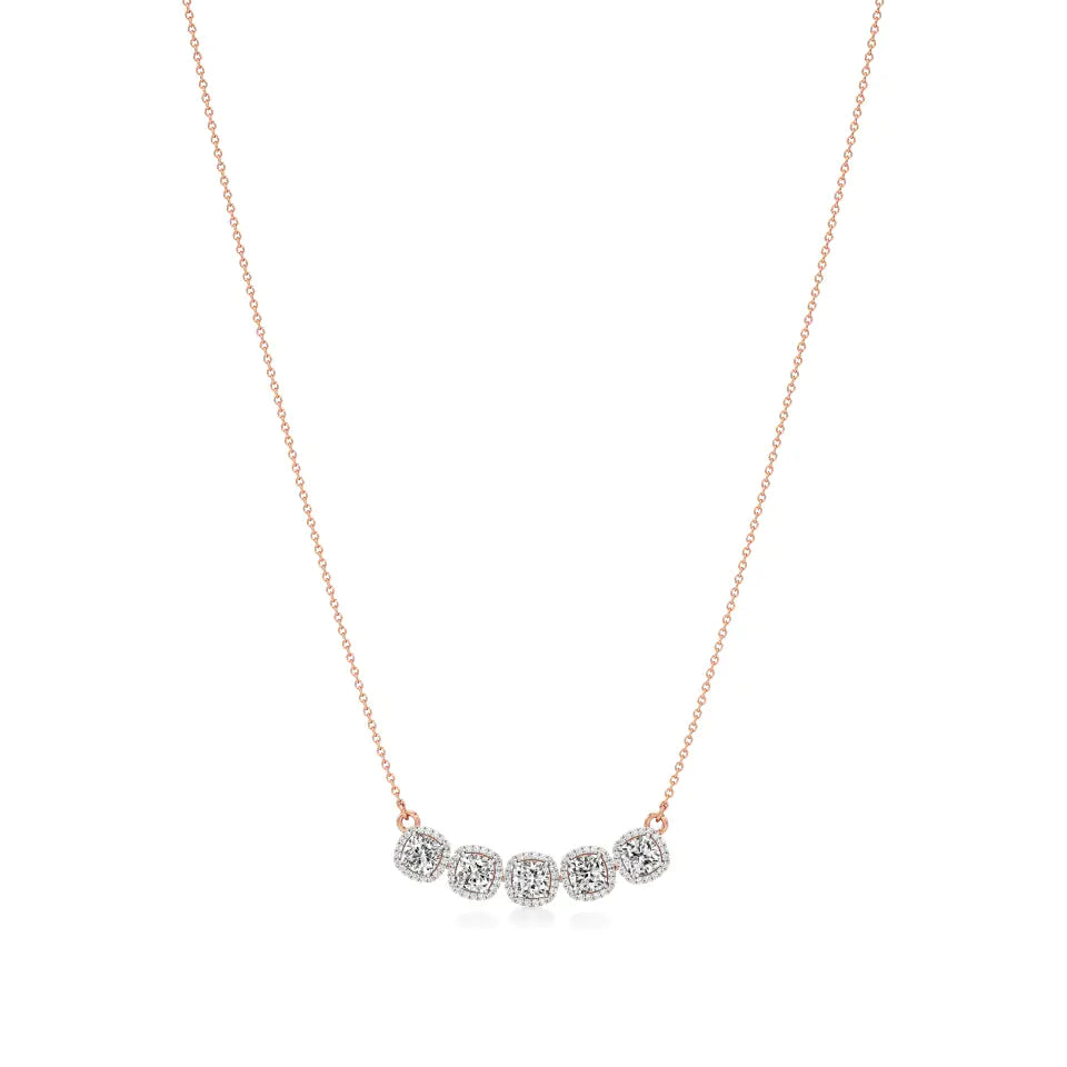 Elina | Cushion-Cut 5 Lab Grown Diamonds with Halo Necklace