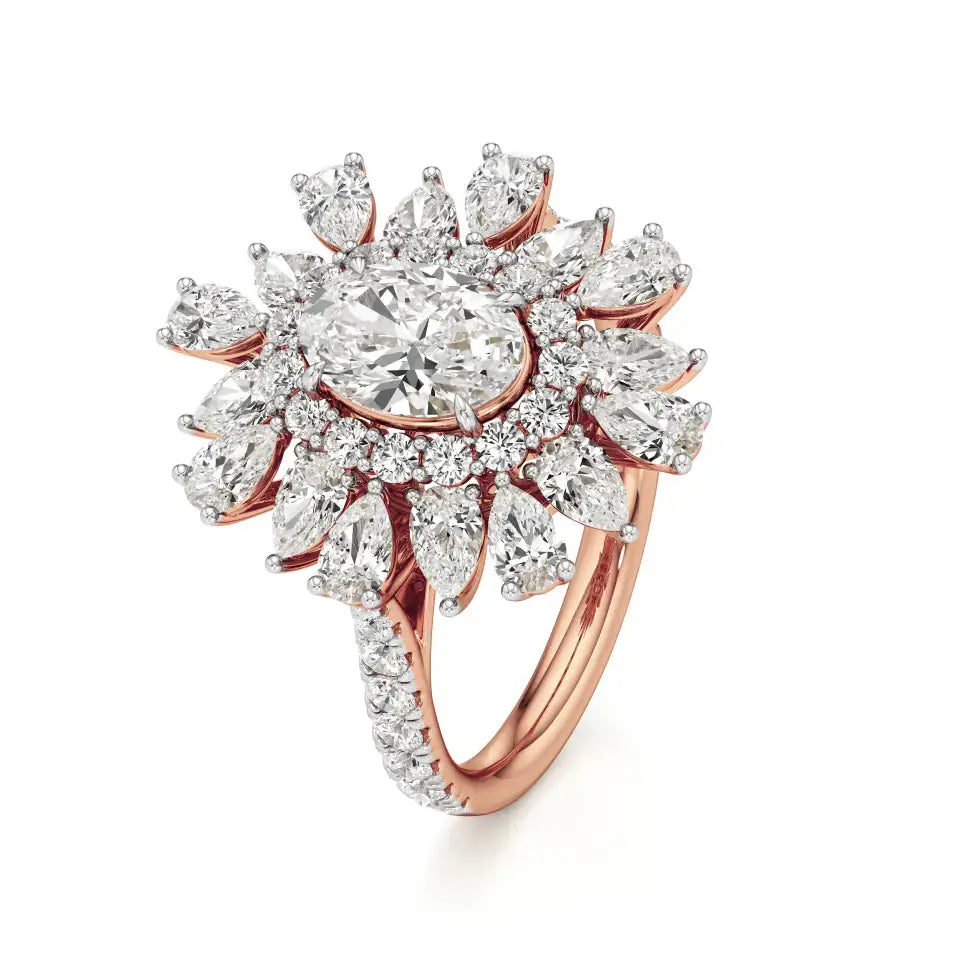 Flora | Oval-cut Solitaire with Pear & Round Side Stones - Nivara