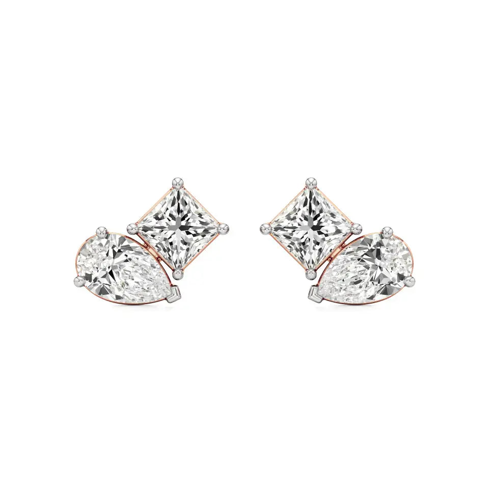 Toi et Moi | Pear & Princess Lab-Grown Diamond Stud Earrings - Nivara