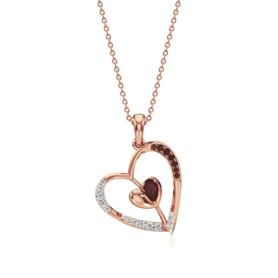 Sneh | Round Lab Grown Diamonds & Ruby Heart Pendant - Nivara