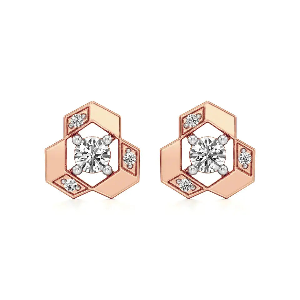 Mode | Round Solitaire Stud with Side Round Diamonds - Nivara