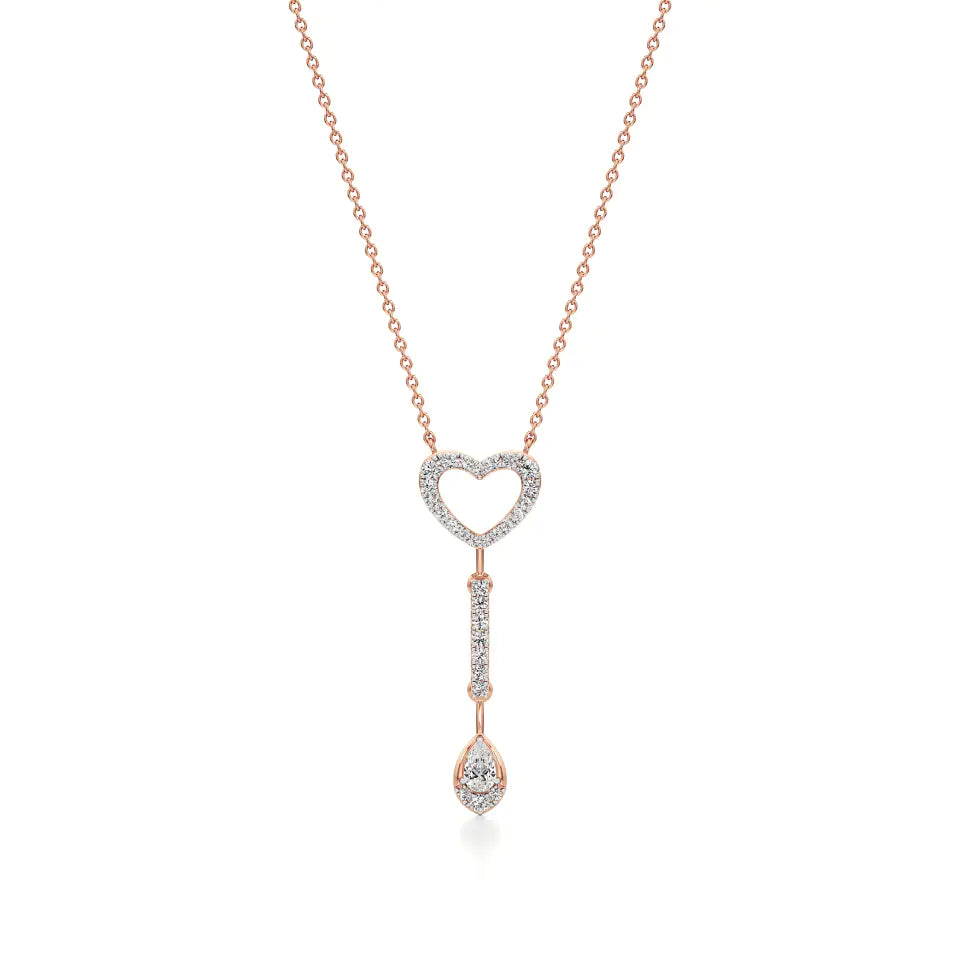Sneh | Pear & Round Lab Grown Diamonds Heart & Tear Drop Necklace