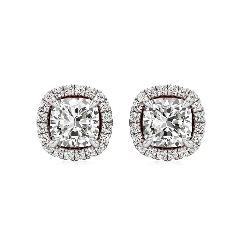 Mira | Cushion Solitaire with Halo Lab-Grown Diamond Studs - Nivara