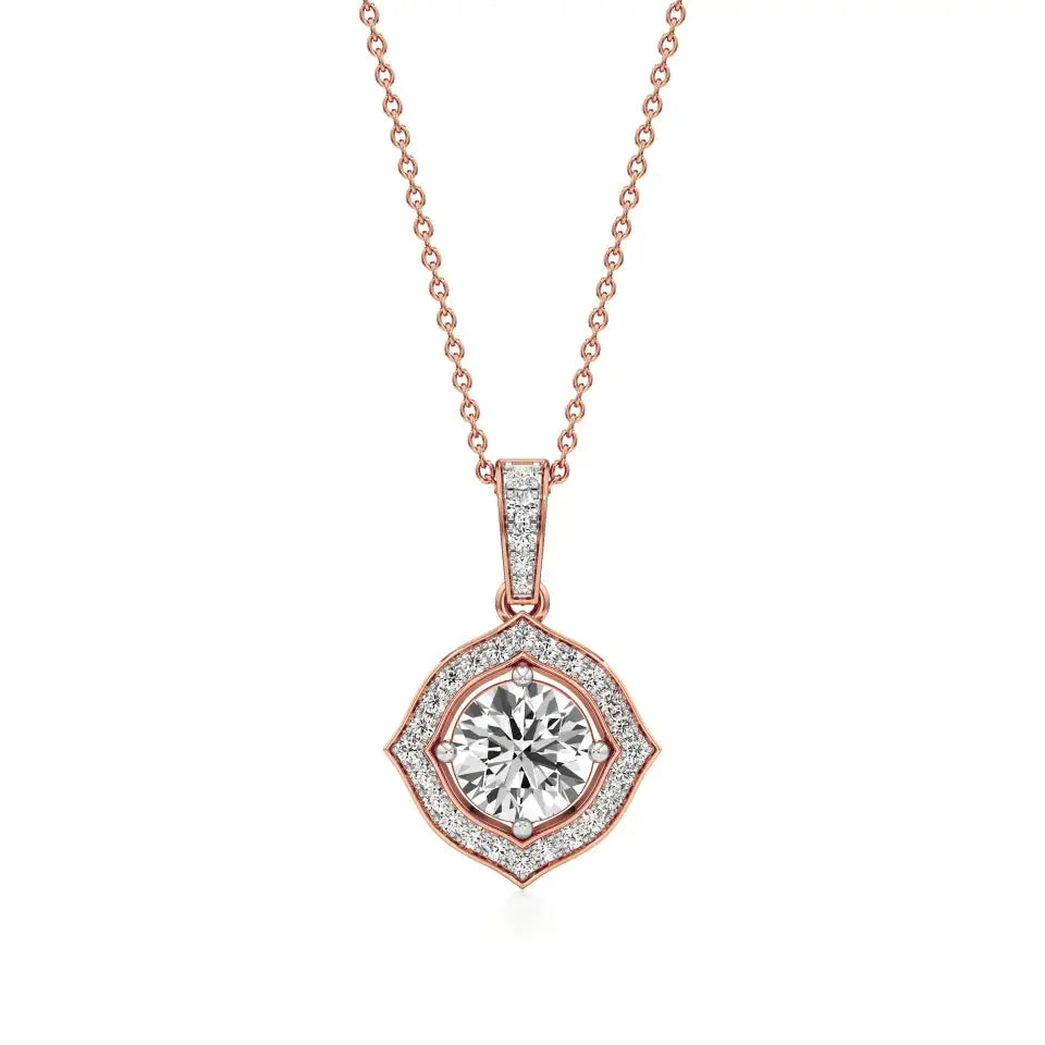 Sol | Classic Round Lab Grown Diamond with Floral Halo Pendant - Nivara