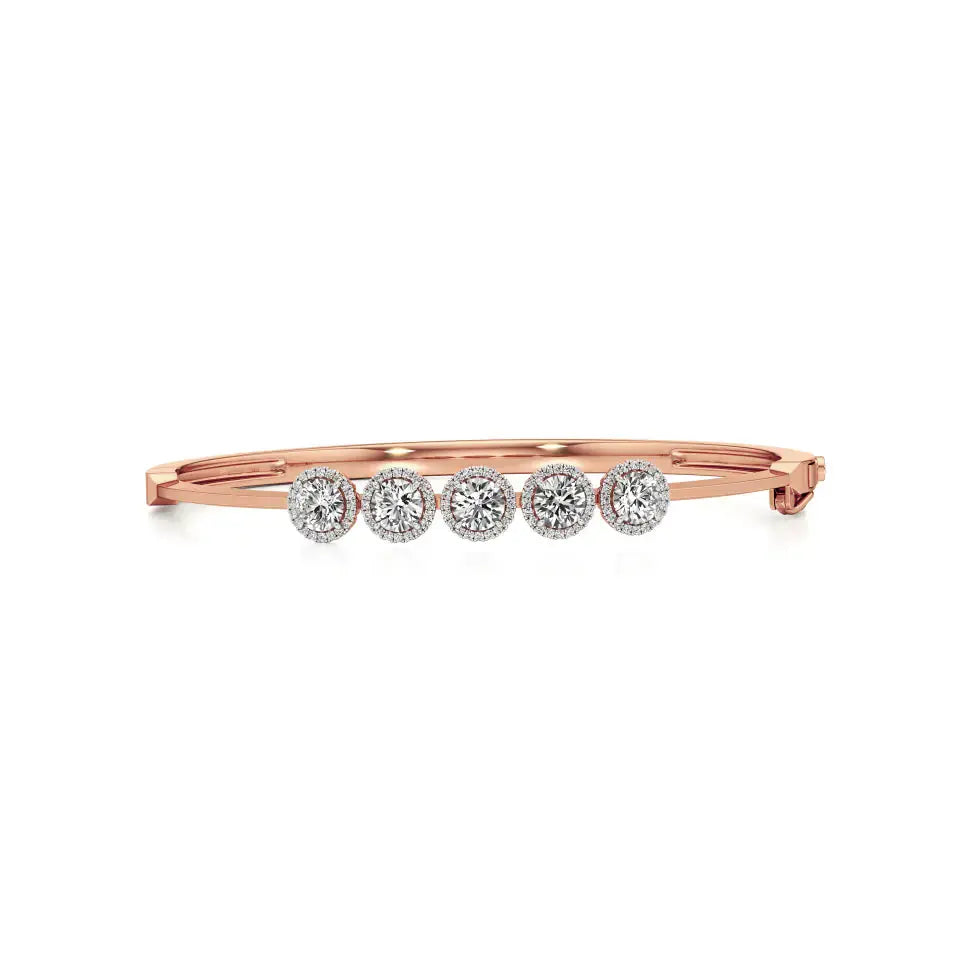 Elyra | Elegant Five Lab Grown Diamonds Halo Design Oval Bangle - Nivara