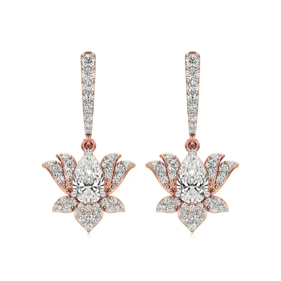Flora | Pear & Round Lab-Grown Diamond Lotus Earrings - Nivara