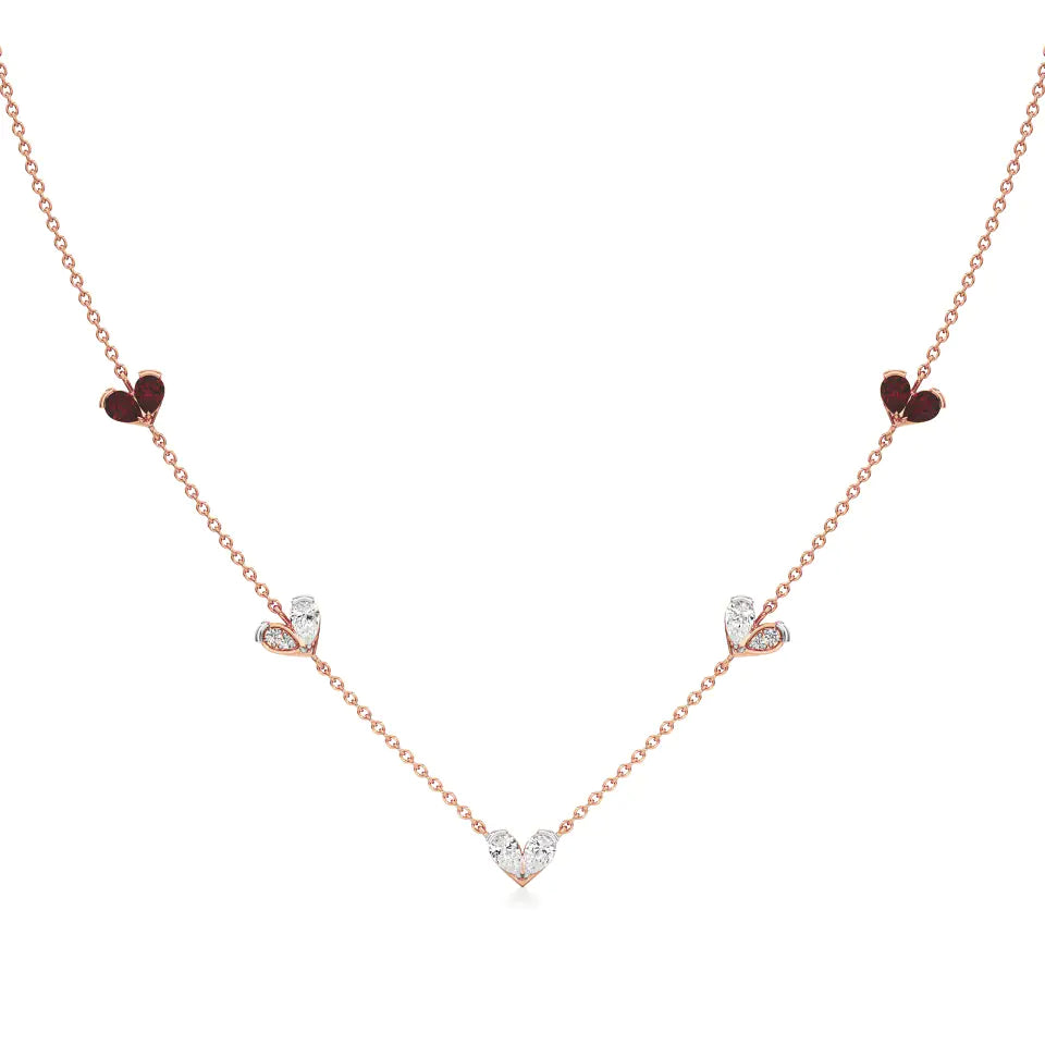 Sneh | Pear-Cut Ruby & Lab Grown Diamonds Heart Motif Necklace