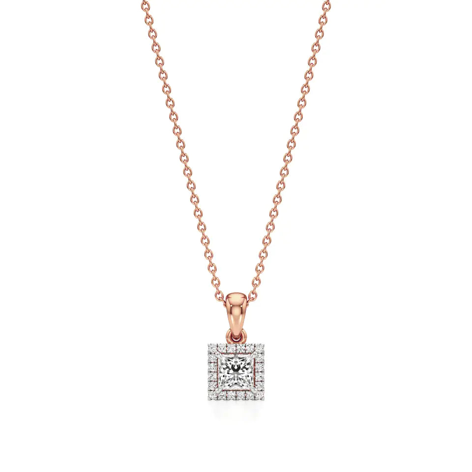Anek | Princess-Cut Solitaire Halo Lab Grown Diamonds Pendant