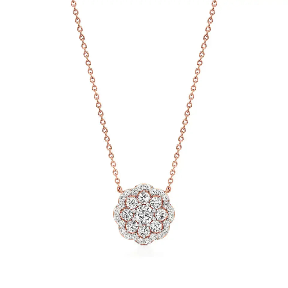 Flora | Classic Lab Grown Diamond Floral Halo Pendant - Nivara