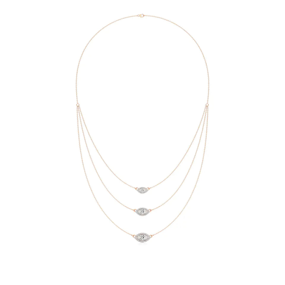 Elara | Marquise & Round Lab Grown Diamonds Halo Triple Layered Necklace