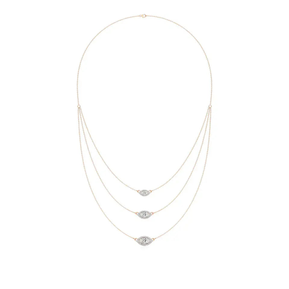 Elara | Marquise & Round Lab Grown Diamonds Halo Triple Layered Necklace - Nivara