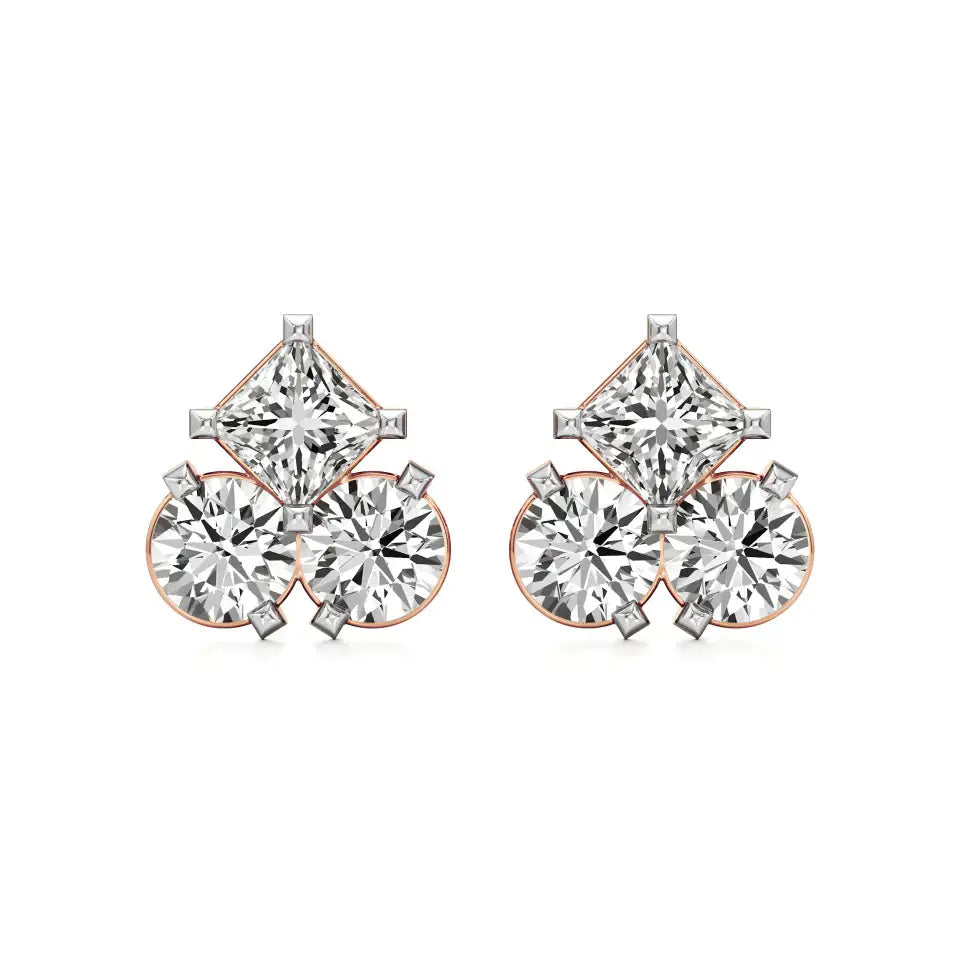 Mode | Round & Princess Trio Lab-Grown Diamonds Studs - Nivara