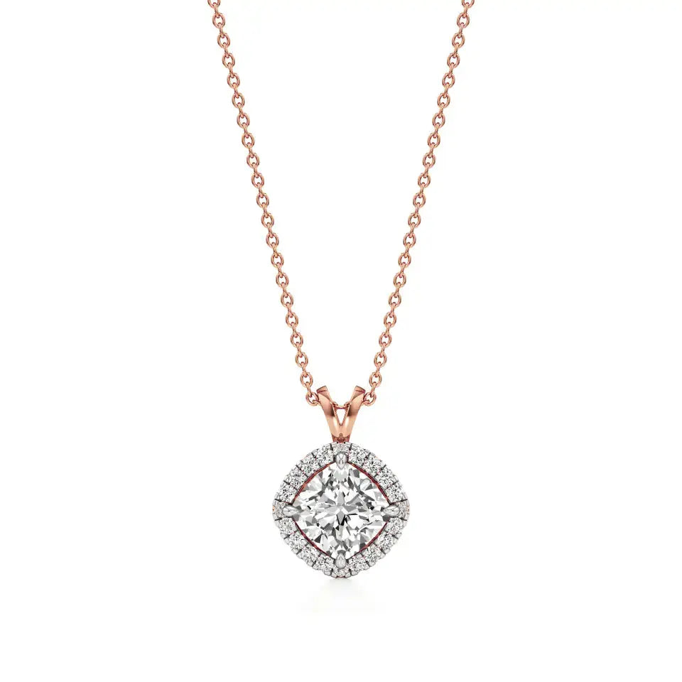 Mira | Cushion-Cut Solitaire Lab Grown Diamond with Halo Pendant - Nivara