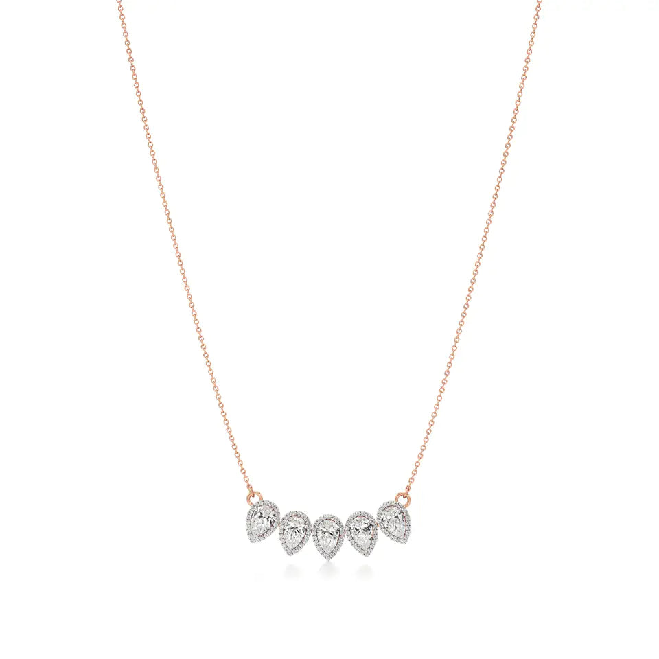 Elina | Pear-Cut 5 Lab Grown Diamonds with Halo Necklace