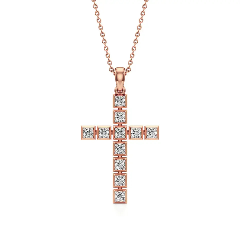 Aura | Round Lab Grown Diamond Square Bezel Setting Cross Pendant - Nivara