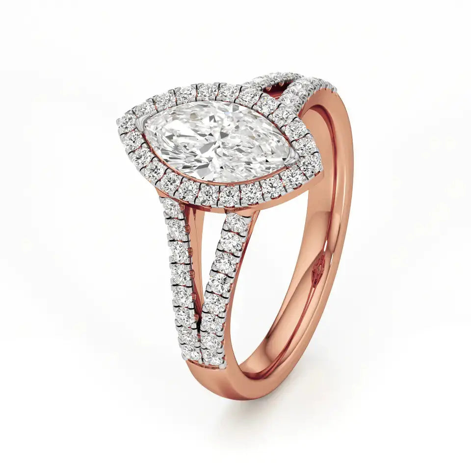 Mira | Marquise Cut Solitaire with Halo around it - Nivara