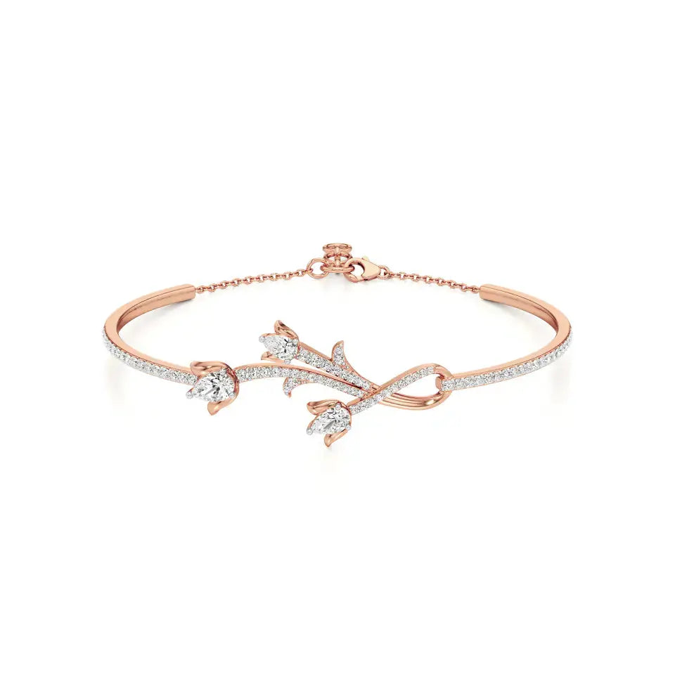 Flora | Pear & Round Lab Grown Diamonds Floral Bangle - Nivara