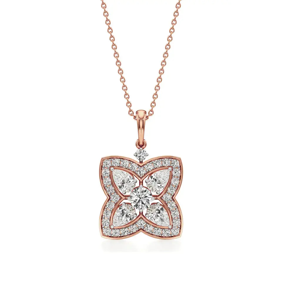 Flora | Classic Round & Pear Floral Halo Lab Grown Diamonds Pendant - Nivara